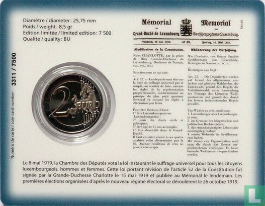 Luxemburg 2 Euro 2019 (Coincard) "Centenary of the universal suffrage in Luxembourg" - Bild 2