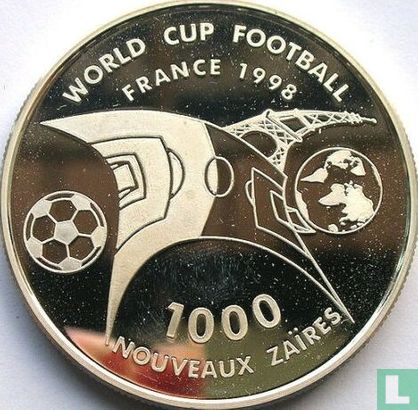 Zaïre 1000 nouveaux zaires 1997 (PROOF) "1998 Football World Cup in France" - Afbeelding 2