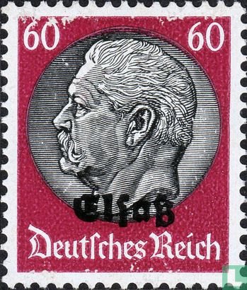 Paul von Hindenburg, mit Aufdruck "Elsaß"