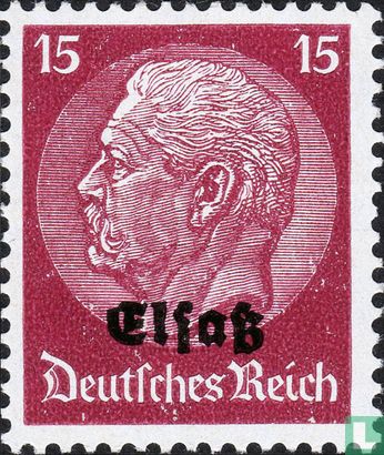 Paul von Hindenburg, mit Aufdruck "Elsaß"
