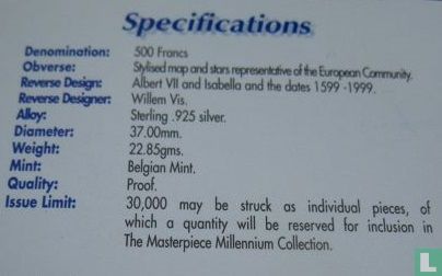 België 500 francs 1999 (PROOF) "Brussels - 2000 European Capital of Culture" - Afbeelding 3