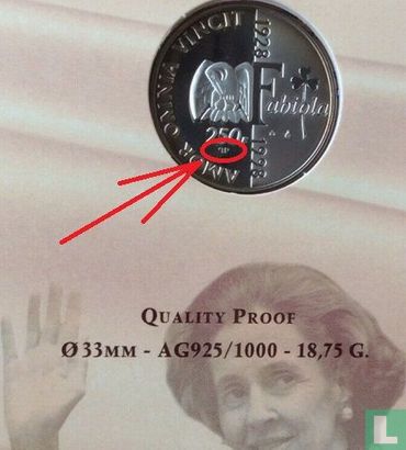 Belgique 250 francs 1998 (BE) "5th anniversary Death of King Baudouin - 70th birthday of Queen Fabiola" - Image 3