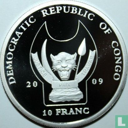Congo-Kinshasa 10 francs 2009 (PROOF) "Endangered wildlife - Zebra" - Image 1