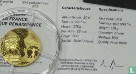 Frankrijk 50 euro 2019 (PROOF) "500th anniversary of the death of Leonardo da Vinci" - Afbeelding 3