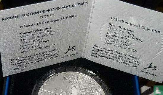 France 10 euro 2019 (PROOF) "Reconstruction of Notre-Dame de Paris" - Image 3