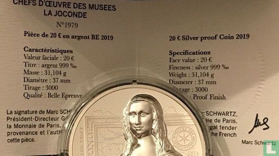 France 20 euro 2019 (PROOF) "La Joconde" - Image 3