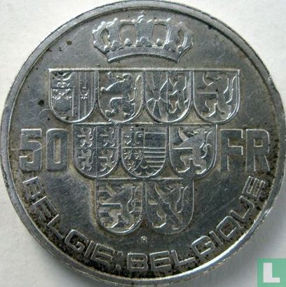 Belgium 50 francs 1939 (NLD/FRA - position A - with cross on crown) - Image 2
