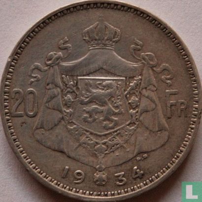 Belgique 20 francs 1934 (ALBERT - FRA - frappe monnaie) - Image 1