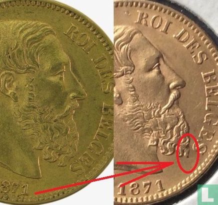 Belgique 20 francs 1871 (barbe plus longue) - Image 3
