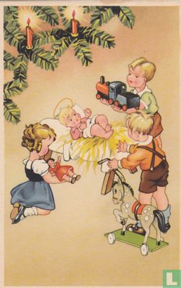 Kinderkaart baby engel en kinderen met speelgoed