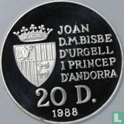 Andorra 20 diners 1988 (PROOF) "1992 Winter Olympics in Albertville" - Afbeelding 1