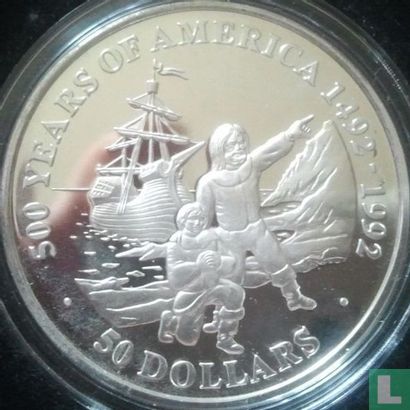 Îles Cook 50 dollars 1991 (BE) "500 Years of America - Mayflower and pilgrims" - Image 2