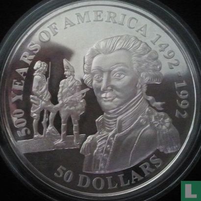 Cook Islands 50 dollars 1991 (PROOF) "500 Years of America - Marquis de Lafayette" - Image 2