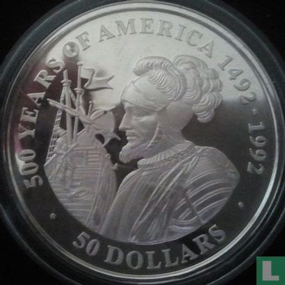 Cookeilanden 50 dollars 1991 (PROOF) "500 years of America - Vasco Núñez de Balboa" - Afbeelding 2