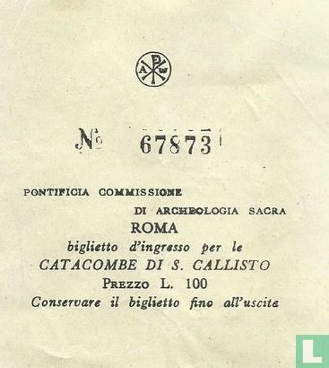 Biglietto d'ingresso per le Catacombe di S. Callisto