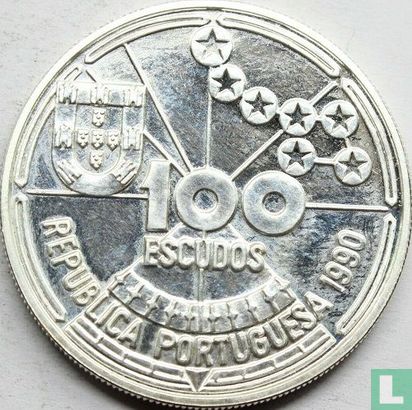 Portugal 100 escudos 1990 (zilver) "Celestial navigation" - Afbeelding 1