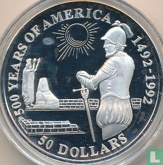 Cookeilanden 50 dollars 1992 (PROOF) "500 Years of America - Diego de Almagro" - Afbeelding 2