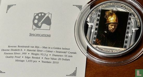 Cook Islands 20 dollars 2010 (PROOF) "Rembrandt - The man with the gold helmet" - Image 3