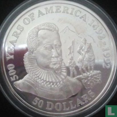 Cook Islands 50 dollars 1992 (PROOF) "500 Years of America - Pedro de Valdivia" - Image 2