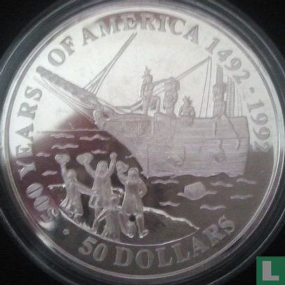 Cook-Inseln 50 Dollar 1991 (PP) "500 Years of America - Boston Tea Party" - Bild 2