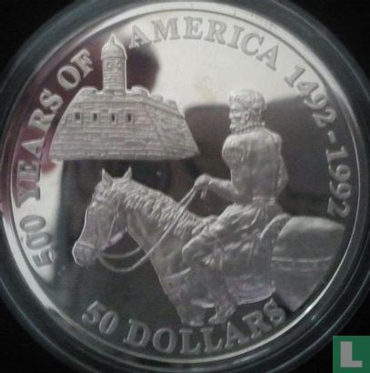 Cook Islands 50 dollars 1992 (PROOF) "500 years of America - Pedro Menéndez de Avilés" - Image 2
