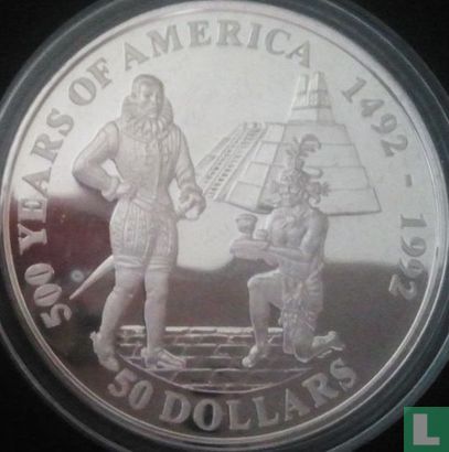 Cookeilanden 50 dollars 1992 (PROOF) "500 years of America - Pedro de Alvarado" - Afbeelding 2