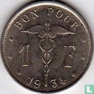 Belgium 1 franc 1934 (FRA) - Image 1