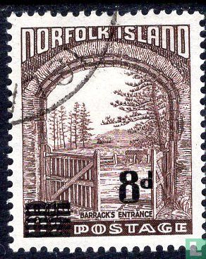 Military barrack entrance with overprint