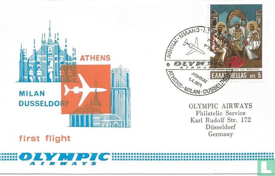 1e vlucht Athens-Milan-Dusseldorf 1971