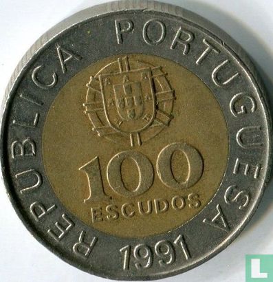 Portugal 100 escudos 1991 (6 rangées de stries) - Image 1