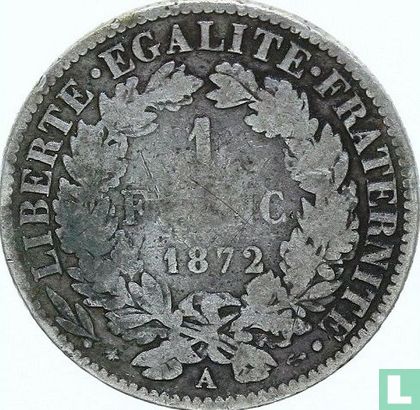 France 1 franc 1872 (large A) - Image 1