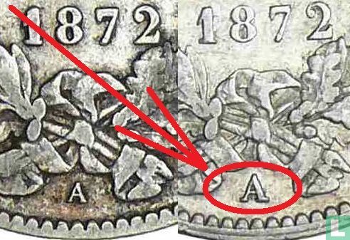 Frankrijk 1 franc 1872 (grote A) - Afbeelding 3
