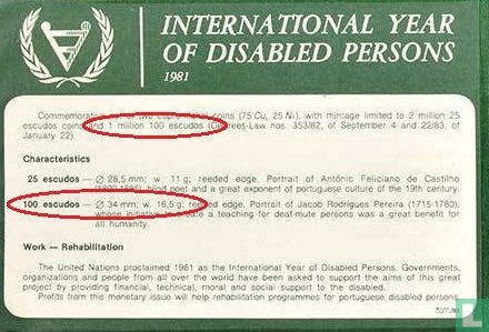 Portugal 100 escudos 1984 "International year of Disabled Persons 1981" - Image 3