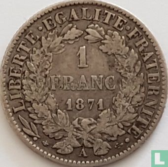 France 1 franc 1871 (large A) - Image 1