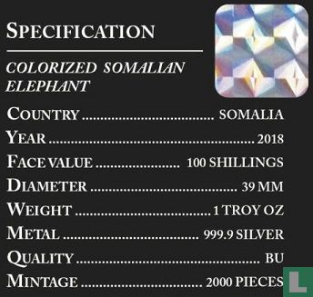 Somalia 100 shillings 2018 (coloured) "Elephant" - Image 3