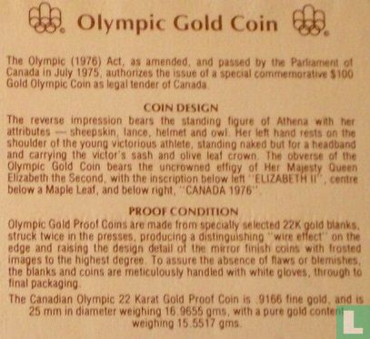 Canada 100 dollars 1976 (PROOF) "Summer Olympics in Montreal" - Image 3