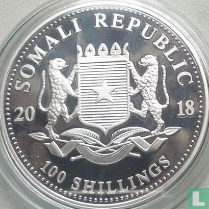 Somalie 100 shillings 2018 (argent - non coloré) "Elephant" - Image 1