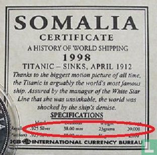 Somalia 250 Shilling 1998 (PP) "Titanic sinks" - Bild 3