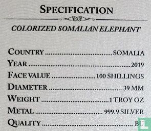 Somalie 100 shillings 2019 (coloré) "Elephant" - Image 3