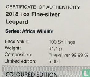 Somalie 100 shillings 2018 (coloré) "Leopard" - Image 3