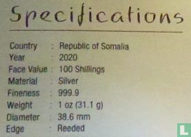 Somalie 100 shillings 2020 (argent - non coloré) "Elephant" - Image 3