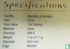 Somalië 100 shillings 2018 (zilver - kleurloos) "Elephant" - Afbeelding 3