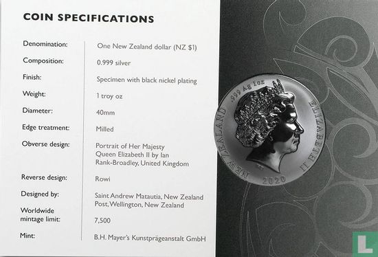Nieuw-Zeeland 1 dollar 2020 (folder) "Apteryx rowi kiwi" - Afbeelding 2