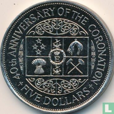 Nieuw-Zeeland 5 dollars 1993 "40th anniversary Coronation of Queen Elizabeth II" - Afbeelding 2