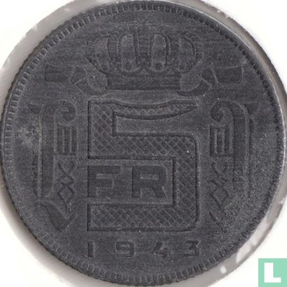 België 5 francs 1943 (muntslag) - Afbeelding 1