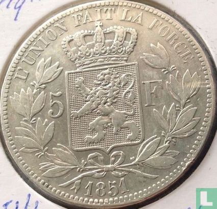 Belgium 5 francs 1851 (misstrike) - Image 1