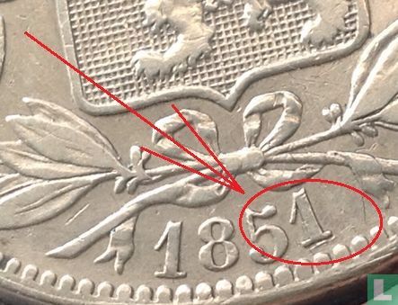 Belgium 5 francs 1851 (misstrike) - Image 3