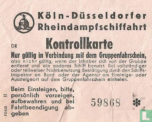 Köln - Düsseldorfer Rheindampschiffahrt Kontrollkarte