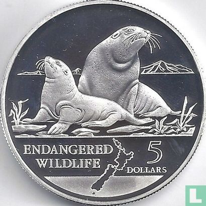 Nieuw-Zeeland 5 dollars 1993 (PROOF) "Hooker Sea Lions" - Afbeelding 2