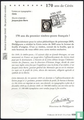 170 jaar eerste Franse postzegel - Filatelistische kennisgeving